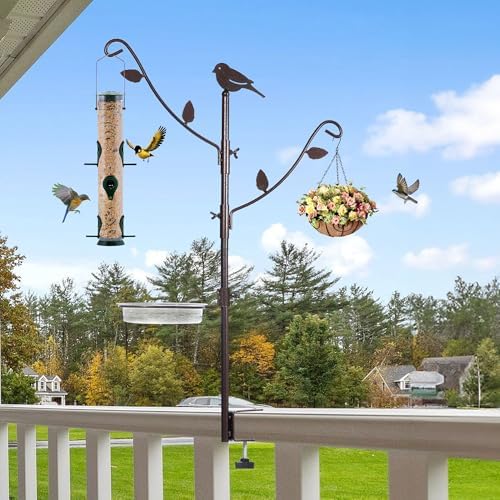 YINGYM Deck Bird Feeder Pole with Bird Bath, Two Adjustable Branches