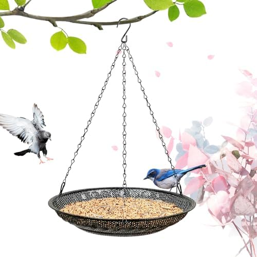 CQAIRIOU Premium Hanging Bird Feeder Tray,Size 11.8” Large Platform Bird Feeder Stainless Steel Mesh Tray,Wild Bird Feeder for Outside Hanging Seed Platform