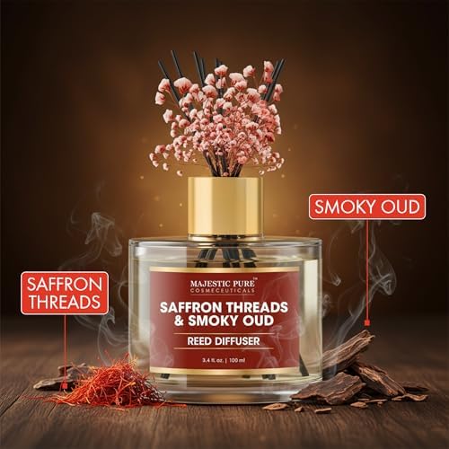 Majestic Pure Saffron & Oud Reed Diffuser, 3.4 fl oz | Long Lasting Oriental Fragrance for Home & Office