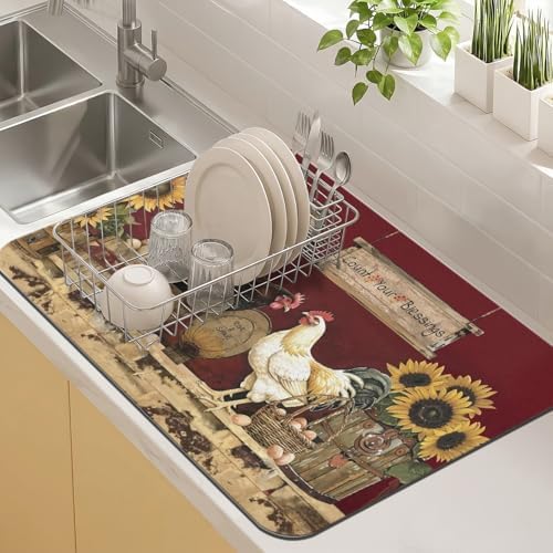 Kitchen Countertop Dish Drying Mat,Super Absorbent Coffee Bar Mat for Maker Espresso Machine, Anti-Slip Accessories for Kitchen Countertops 24x18 Inch