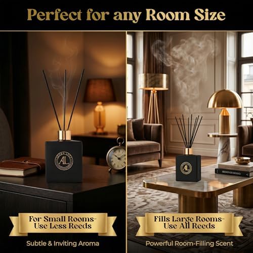 Reed Diffuser - Fragrance Diffuser for Home - 5 oz. Oil Diffuser Sticks - Bathroom Diffuser Set- Oil Diffuser Reeds - Scent Sticks in Oil-Office Smell Good Stuff (Black, Fresh Linen)