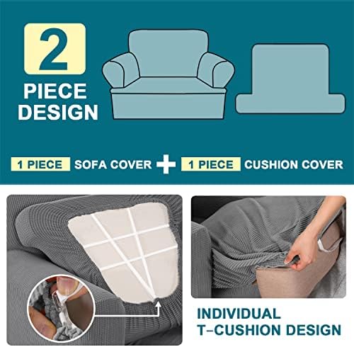 Turquoize T Cushion Chair Slipcover Armchair Slipcover for Living Room Stretch Sofa Couch Cover Soft Armchair Cover Washable Furniture Covers with Individual T Cushion Seat Covers (Chair, Dove)
