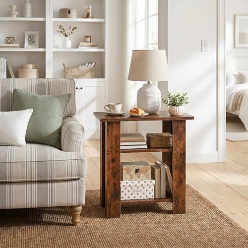 Narrow Side Table, 3 Tier Rustic End Table for Living Room