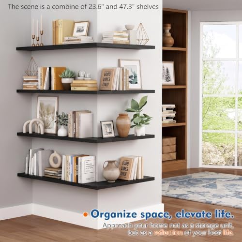 Long Black Floating Shelves for Wall, 48 inch Wall Shelf for Living Room