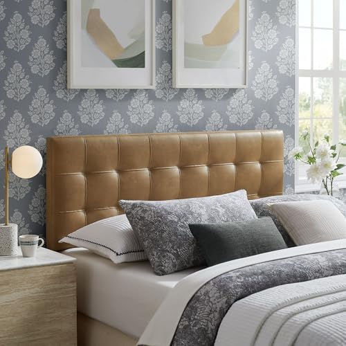 Modway Lily Vegan Leather Full Size Headboard with Biscuit Tufting in Toast - Vegan Leather Upholstery with Padded Design and 5 Height-Adjustable Mounts