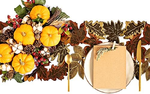 Embroidered Fall Table Runner 13.7 × 86.6 in, Thanksgiving Table Decor