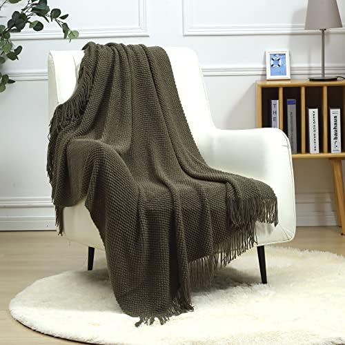 CREVENT Knitted Decorative Throw Blanket for Couch Sofa Chair Bed, Soft Breathable Lightweight for Spring Summer Fall (50''X60'' Green Dot)