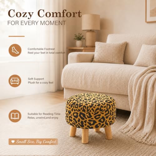 Wimarsbon Round Storage Ottoman,Footstool with Padded Seat and Wood Legs