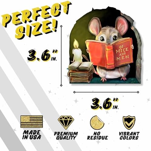 Mouse Reading Book Wall Sticker Decal – Kids Room, Classroom, Home Decor, Bookcase, Book Lover Gift, Children's Bedroom, Nursery, Cute Mouse, MICESTERPIECE
