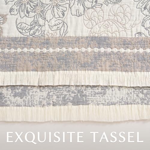 jinchan 100% Cotton Boho Muslin Throw Blanket with Tassel 60x80 Gray/White