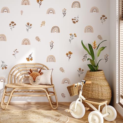 Boho Rainbow Flower Wall Decals for Nursery, Peel and Stick