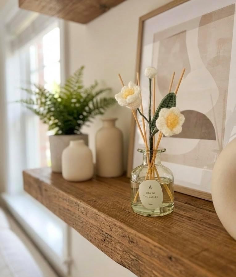 VANGIE Lily of the Valley Reed Diffuser for Home | Fresh Floral Scent | Elegant Glass Bottle with Handmade Flower | Long-Lasting, Vegan | Bedroom & Living Spaces