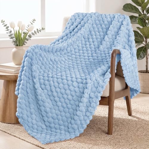 Exclusivo Mezcla Large 3D Fleece Throw Blanket for Couch, Stone Blue