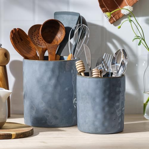 famiware Ceramic Utensil Holder, 7.2"+5.8", Set of 2, Blue