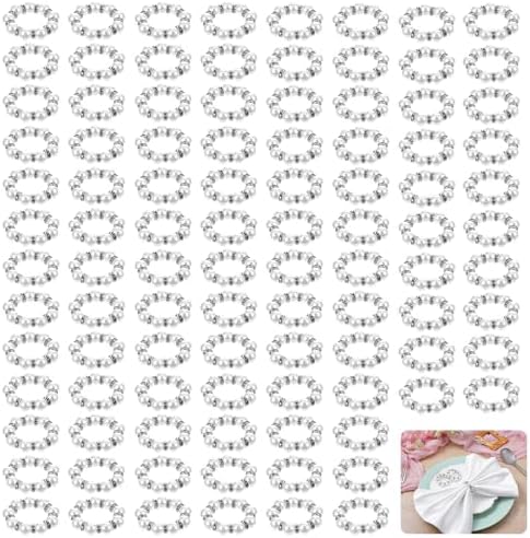 100Pcs Pearl Napkin Rings Imitation Pearl Ring Napkin Holder Delicate Silver Beaded Serviette Buckles for Wedding Christmas Dinner Banquet Decor Party Table Settings