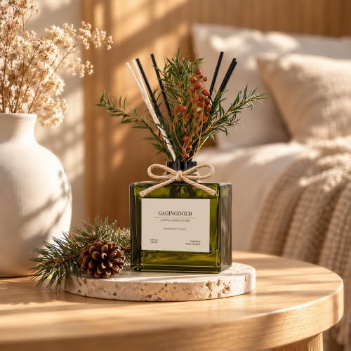 Reed Diffuser, 6.1 oz Amber Woods Scent Diffuser with Sticks & Dried Flowers, 120 Days Long Lasting diffusers for Home, Elegant Fragrance for Bathroom Bedroom Office Decor Air Fresh