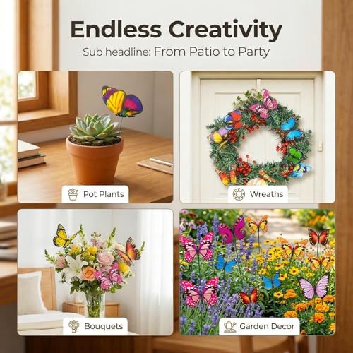 VGOODALL 50PCS Butterfly Garden Decorations, 11.5 Inch Plastic Butterfly