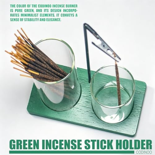 2 in 1 Incense Holder for Sticks Incense Burner Holder with Storage,Glass Upside Down Incense Holder for Sticks with Glass Ash Catcher for Meditation Yoga Spa Room Home Decor[Green]