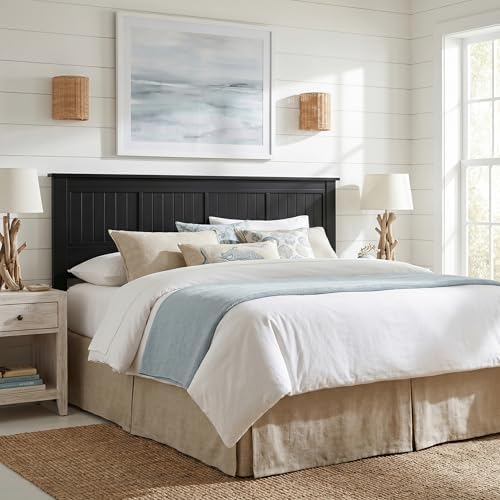 ComfIQ Serene Wood Panel Headboard with Window-Pane Design, King, Black