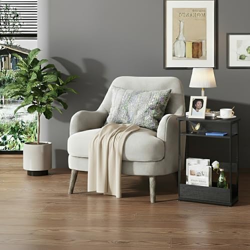 YEAKOO Vintage Narrow Side Table with Storage Shelf, 3 Tier Slim End Table