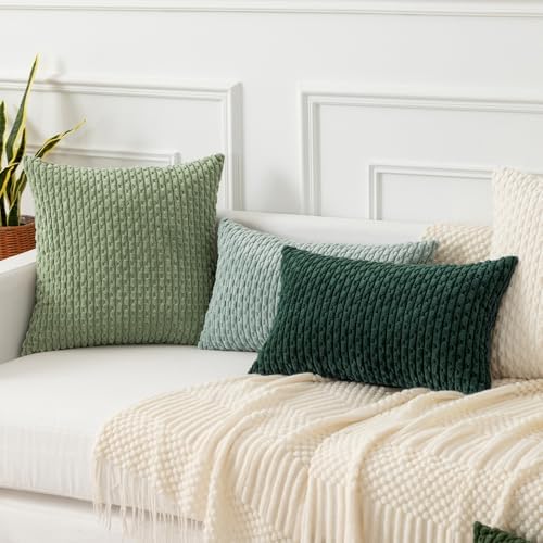 Kevin Textile Soft Corduroy 18x18 Inch Pillow Covers 2 Pack, Army Green