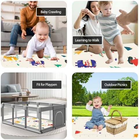 XVISHX Baby Play Mat, 74 x 50 Inch Play Mat Perfect for Use Baby Playpen, Foldable Baby Foam Playmat for Floor, Portable Waterproof Activity PlayMats for Babies, Infants and Toddlers
