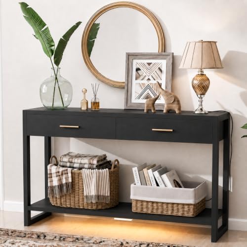 41.3" Modern Entryway Console Table with Foot-Sensor Light, Black