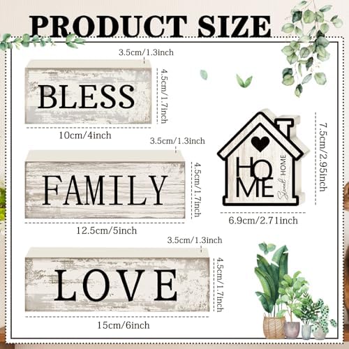 Yuntau 4 Pcs Rustic Farmhouse Decor Wood Block Sign Tiered Tray Decor