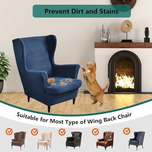NILUOH Wingback Chair Covers 2-Piece, Armchair Slipcovers for Living Room