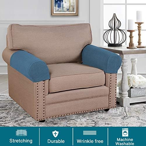 Turquoize Stretch Armrest Covers for Chairs and Sofas Couch Arm Covers for Sofa Spandex Jacquard Armrest Cover Anti-Slip Furniture Protector Armchair Slipcovers for Recliner Set of 4, Dusty Blue