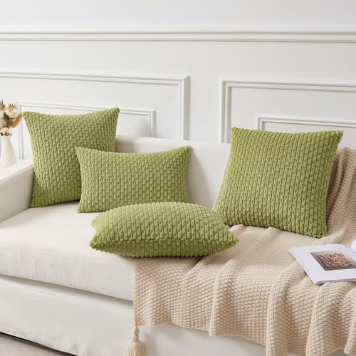 Kevin Textile Soft Corduroy 20x20 Inch Pillow Covers 2 Pack, Grass Green