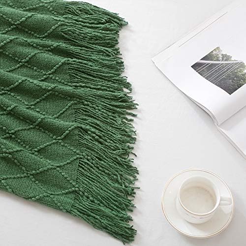 BOURINA Green Throw Blanket 50x90 Inch Boho Knitted Soft Throw Sofa Blanket