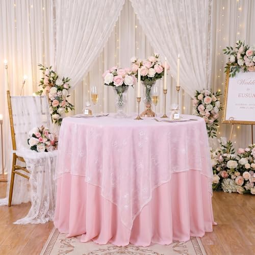 LuoluoHouse 2 Packs 60 x 120 Inch White Lace Rustic Table Cloths Vintage