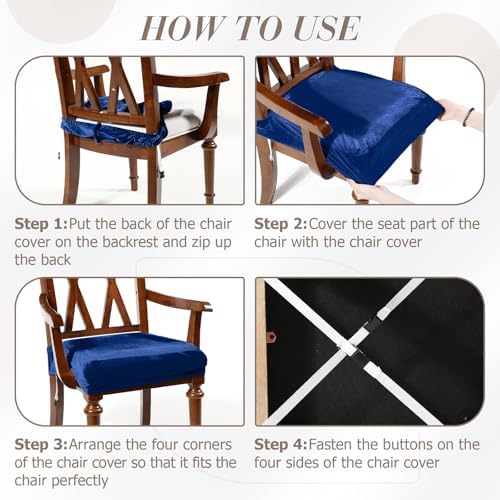 Havawish Extra Wide Dining Chair Seat Covers, Federal Blue, Velvet, 1 Pcs