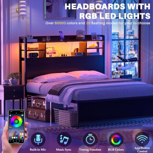Aheaplus Headboard for Twin Size Bed with Storage and Outlets, Black