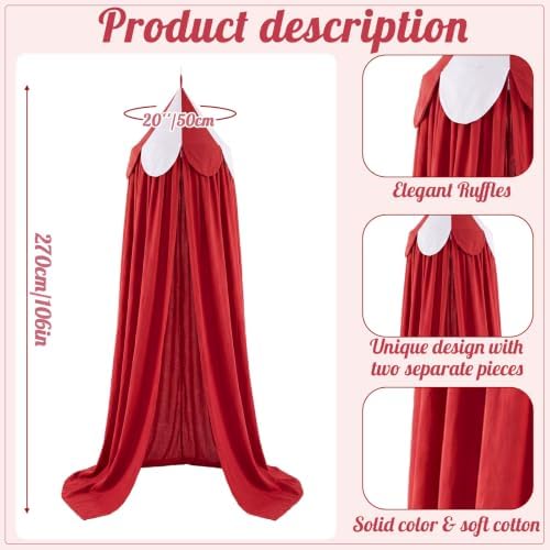 Bed Canopy with Scalloped Edge, 2 Panel Striped, Red