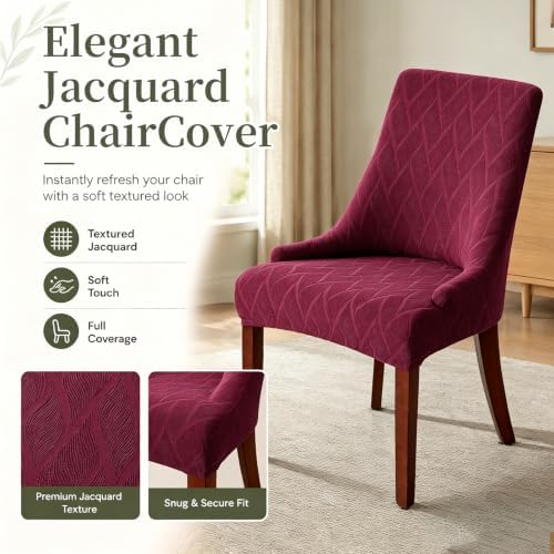MIFXIN Wingback Side Chair Covers Dining Chair Slipcover Jacquard Stretch Sloping Armchair Protector Arm Chair Seat Cover for Dining Room Living Room Banquet Home Decor (Red, 4 Pcs)