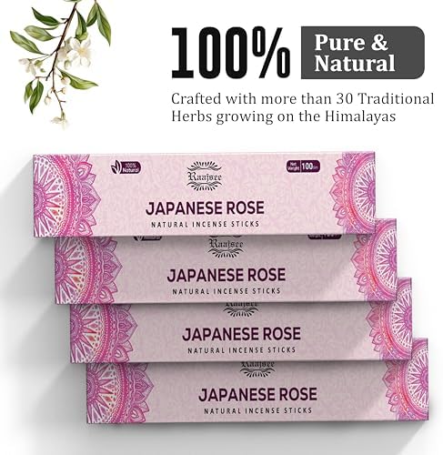 Raajsee Japanese Rose Incense Sticks (180 gm), 100% Pure Organic Natural Hand Rolled Free from Chemicals- Perfect for Aromatherapy, Cleansing, Meditation, and Church (Pack of 12)