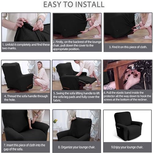 KEKUOU Recliner Chair Covers, 1-Piece Lazy Boy Recliner Covers, Black