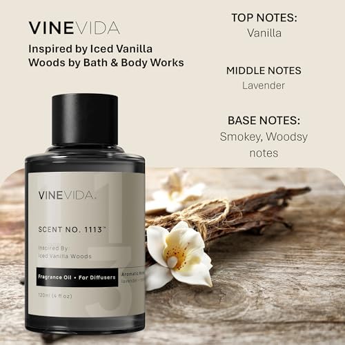 VINEVIDA [4 Fl Oz] Scent NO. 1113 Fragrance Oil for Cold Air Diffusers, Aromatic Notes of Vanilla, Lavender, Smokey & Woodsy Notes Essential Oils for Diffuser Oil Refill & Air Freshener Spray