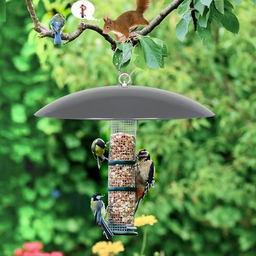 13" Bird Feeder Rain Guard, Hummingbird Feeder Shade Dome Cover, Hanging Baffle for Bird Feeder Pole,Smart Birds Feeder's Umbrella(Grey), 1 Pack