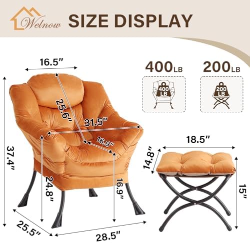 Welnow Lazy Chair with Ottoman, Reading Chair with Footrest, Reddish Brown
