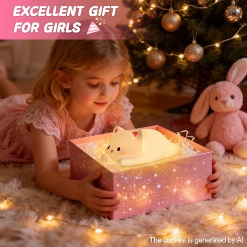 Cat Night Lights Gifts for Girl Birthday Cute Kids Night Light Squishy