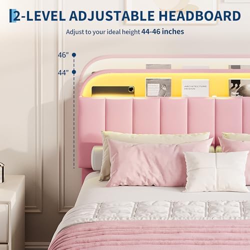 GarveeHome Queen Bed Frame, Platform Bed with Storage Headboard & Drawers