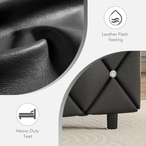 HOMBCK Queen Bed Frame with Headboard, Diamond Tufted Design, Black