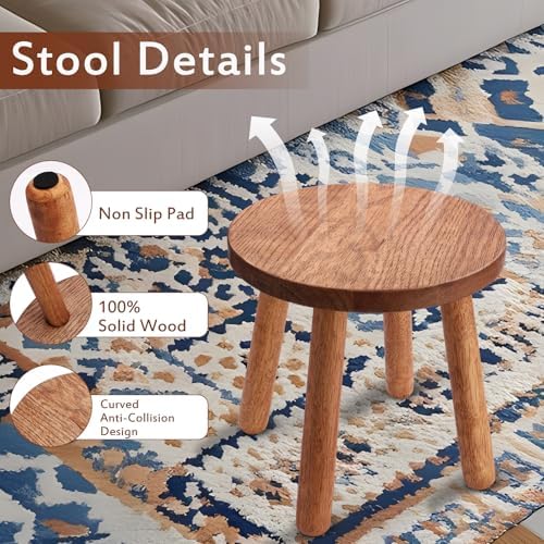 Solid Wooden Stool,Plant Stand,Step Stool,Light Walnut,10" H