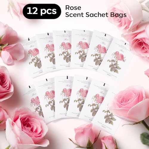 MYARO 12 Pack Rose Scented Sachets, Closet Deodorizer Car Air Freshener