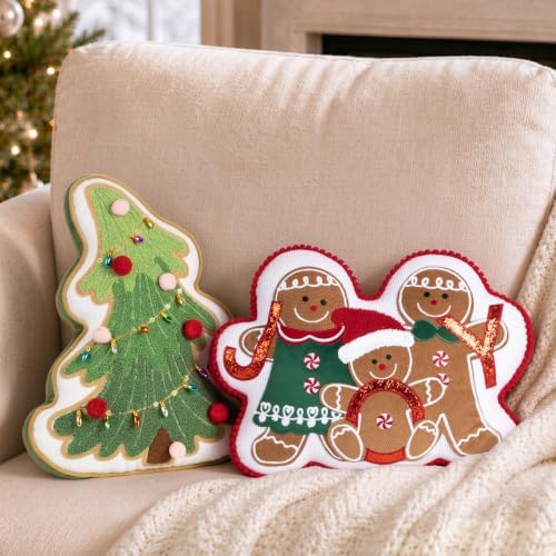 AELS Christmas House & Christmas Tree Pillow with Pom-pom, Set of 2, Decorative Holiday Plush Cushion, Soft Stuffed Christmas Home Decor Pillow for Living Room Sofa Bedroom