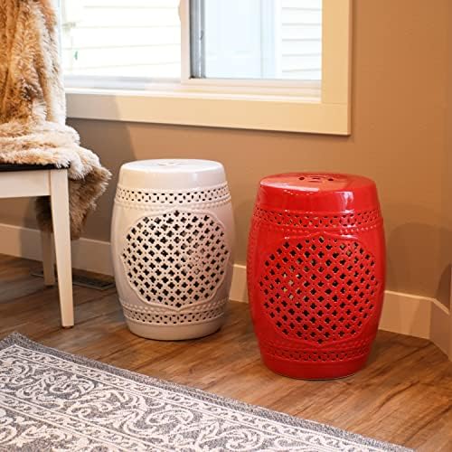 Sunnydaze Marrakesh Ceramic Garden Stool Side Table - White