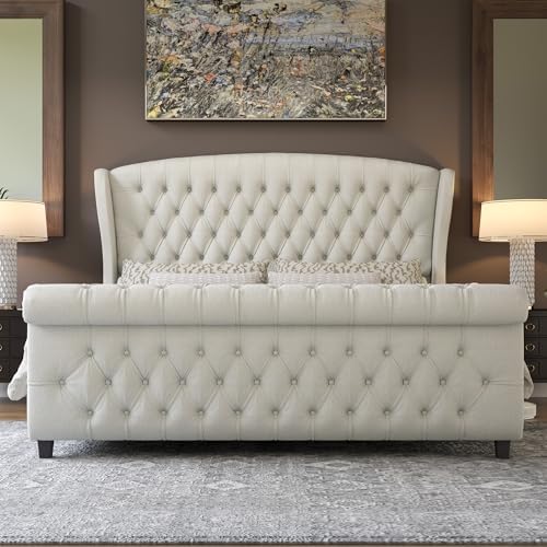 AMERLIFE California King Upholstered Sleigh Bed Frame with Headboard